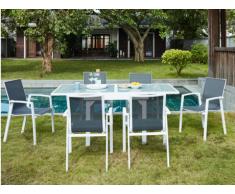 Comedor de jardín SALYAN de aluminio - una mesa extensible 90/180cm + 6 sillones - Asiento antracita