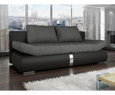 Sofá cama de 2 plazas JADEN tapizado de tela y piel sintética - Bicolor negro y gris antracita
