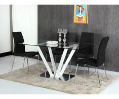 Mesa de comedor CLEONICE - 6 cubiertos - Cristal templado y acero - Blanco