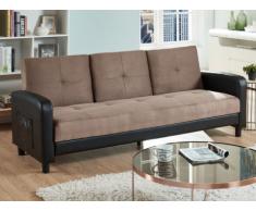 Sofá cama 3 plazas de microfibra y piel sintética DAILLY - Bicolor beige y negro