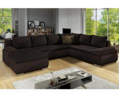 Sofá-cama rinconero panorámico y reversible de piel sintética y tela DAKOTA - Chocolate