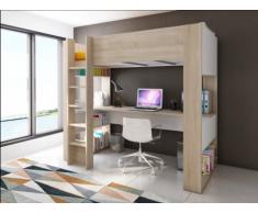 Cama alta NOAH con escritorio y estantería integrados - 90x200cm