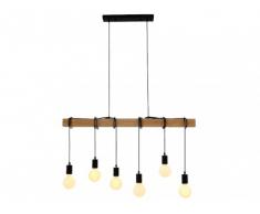 Lámpara de techo INDUS de madera y metal - Largo 100 x Ancho 15 x Alto 100 cm - Natural y negro