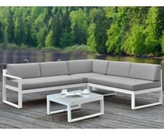 Conjunto de jardín PALAOS - Mesa de centro y sofá rinconero con asiento elevable de 6 plazas - Gris