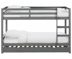 Cama litera ANICET - 2x90x200cm - Pino macizo gris - Con cama nido