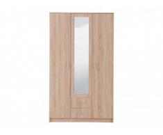 Armario OLESSIA - 3 puertas y 2 cajones - Con espejo - L.120 cm - Castaño