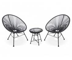 Conjunto de jardín ALIOS II de fibras de resina trenzada - Negro : 2 sillas y una mesa