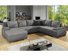 Sofá-cama rinconero panorámico y reversible de piel sintética y tela DAKOTA - Gris