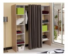 Armario vestidor extensible EMERIC - Larg.112/185 cm - Roble y cortina gris topo