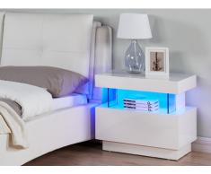 Mesa de noche FABIO - MDF lacado blanco - Luces led - 1 cajón y 1 hueco