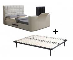 Estructura de cama PROFUSION con sistema TV integrado + somier de láminas - 160x200 cm - Blanco