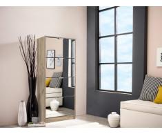 Mueble zapatero DORIANE - 4 compartimentos y espejos - Color roble