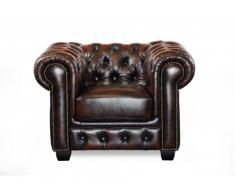 Sillón chesterfield BRENTON 100% piel de búfalo - Chocolate