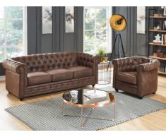 Sofá 3 plazas y Sillón CHESTERFIELD de microfibra envejecida