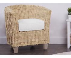 Sillón de mimbre beige JILIANE - Cojín de tela desenfundable - Blanco