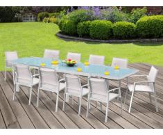 Comedor de jardín PALAOS - Mesa extensible, 10 sillas - Blanco