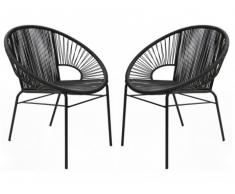 Conjunto de 2 sillones para jardín KELIOS de fibras de resina trenzada - Negro