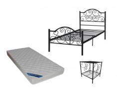 PACK dormitorio INFANTIL LEYNA - cama de 90x190 cm + colchón y mesita de noche - Negro