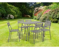 Comedor de jardín LUXEMBOURG de acero: 1 mesa y 6 sillas - Gris arenoso