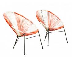 Conjunto de 2 sillas de jardín ALIOS II de fibras de resina trenzada - Coral, rosa, blanco
