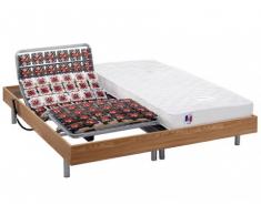 Cama articulada eléctrica multiterminales 100% látex HOMERE III de DREAMEA - Roble color marrón topo - 2x90x200cm - motores OKIN