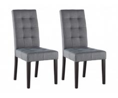 Conjunto de 2 sillas VILLOSA - Tela gris y Patas de madera oscura