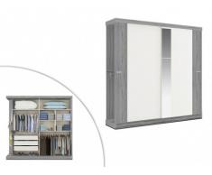 Armario ADALRIK - 2 puertas correderas - Largo 231cm - Gris y blanco
