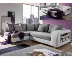 Sofá cama rinconero de tela y piel sintética KUOPIO - Gris/blanco - Ángulo izquierdo
