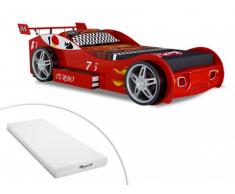 Cama en forma de coche RUNNER con cajón - 90x200 cm - Color rojo + colchón STELO KIDS 90x200