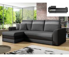 Sofá-cama rinconero y reversible GIANY de tela - Antracita y bandas color gris claro