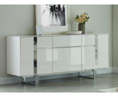 Aparador PETILLANTE - 3 puertas y 1 cajón - MDF y metal cromado - Blanco lacado