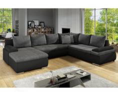 Sofá-cama rinconero panorámico y reversible de piel sintética y tela DAKOTA - Bicolor negro y gris