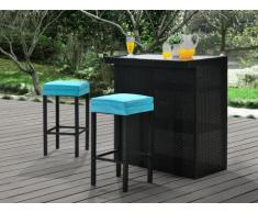 Mueble bar y 2 taburetes de jardín MAMBO de resina trenzada color wengué