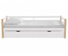 Cama nido FLOKI - 90x190cm - Pino macizo - Blanco y roble