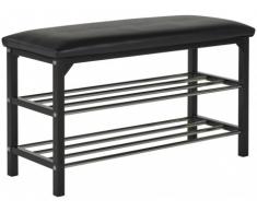 Mueble zapatero VOYELLE - Banco integrado - 2 estantes - Color negro