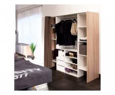 Conjunto de armario vestidor + mueble EMERIC - Blanco/Roble & Topo