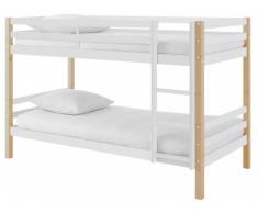 Cama litera PHILEMON - 2x90x190 cm - Pino macizo - blanco y roble