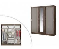 Armario DIDDA - 3 puertas correderas - Largo 205 cm - Chocolate y marrón topo