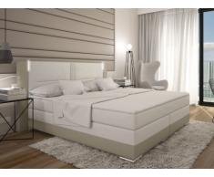 Conjunto boxspring completo cabecero con Leds + somieres + colchón + cubrecolchón ASTI - 2x80x200 cm - piel sintética - Crema y blanco