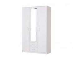 Armario OLESSIA - 3 puertas y 2 cajones - Con espejo - L.120 cm - Blanco