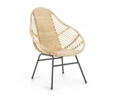 Sillón Tinne ratán natural y metal negro