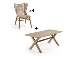 Pack mesa Chiara 90 x 190 cm con 4 sillas Zabel beige