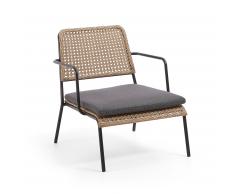 Sillón Milia poly ratán trenzado y patas acero negro