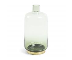 Jarrón Janae cristal verde 33 cm detalle latón