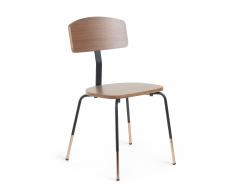 Silla Oyaka madera nogal y metal negro detalle cobre