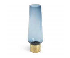 Jarrón Issue cristal azul 32,5 cm detalle latón