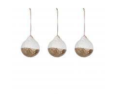 Set Galia bolas decorativas rayas blanco y dorado