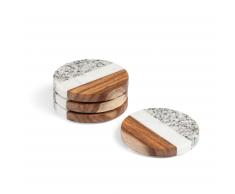 Set 4 posavasos redondos Cataleg mármol blanco gris mango
