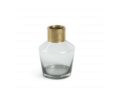 Jarrón Issey cristal gris 21 cm detalle latón