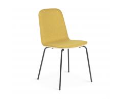 Silla Canele madera tapizado tela mostaza patas metal negro